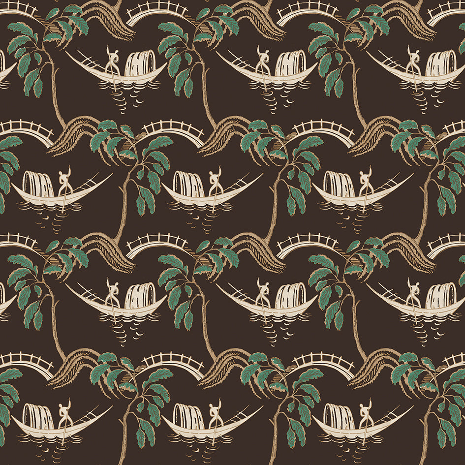 Nina Campbell | Peggy fabric - Chocolate / Jade