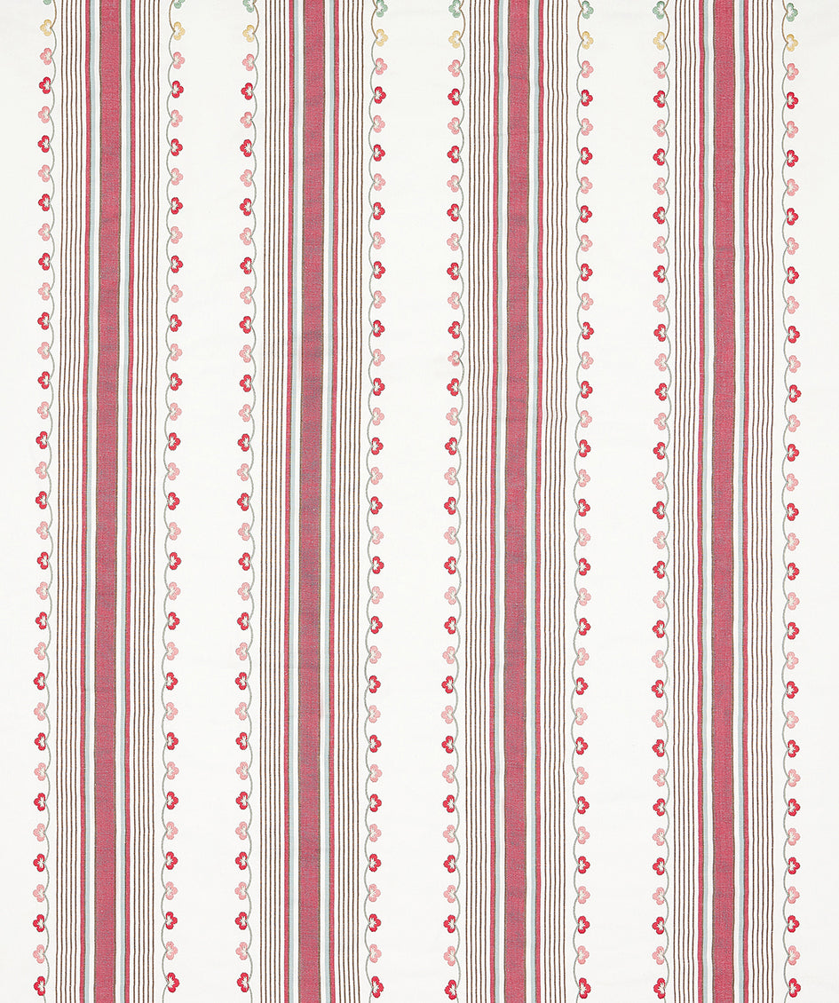 Nina Campbell | Mabel Stripe fabric - Ruby / Duck Egg