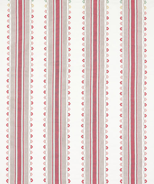 Nina Campbell | Mabel Stripe fabric - Ruby / Duck Egg