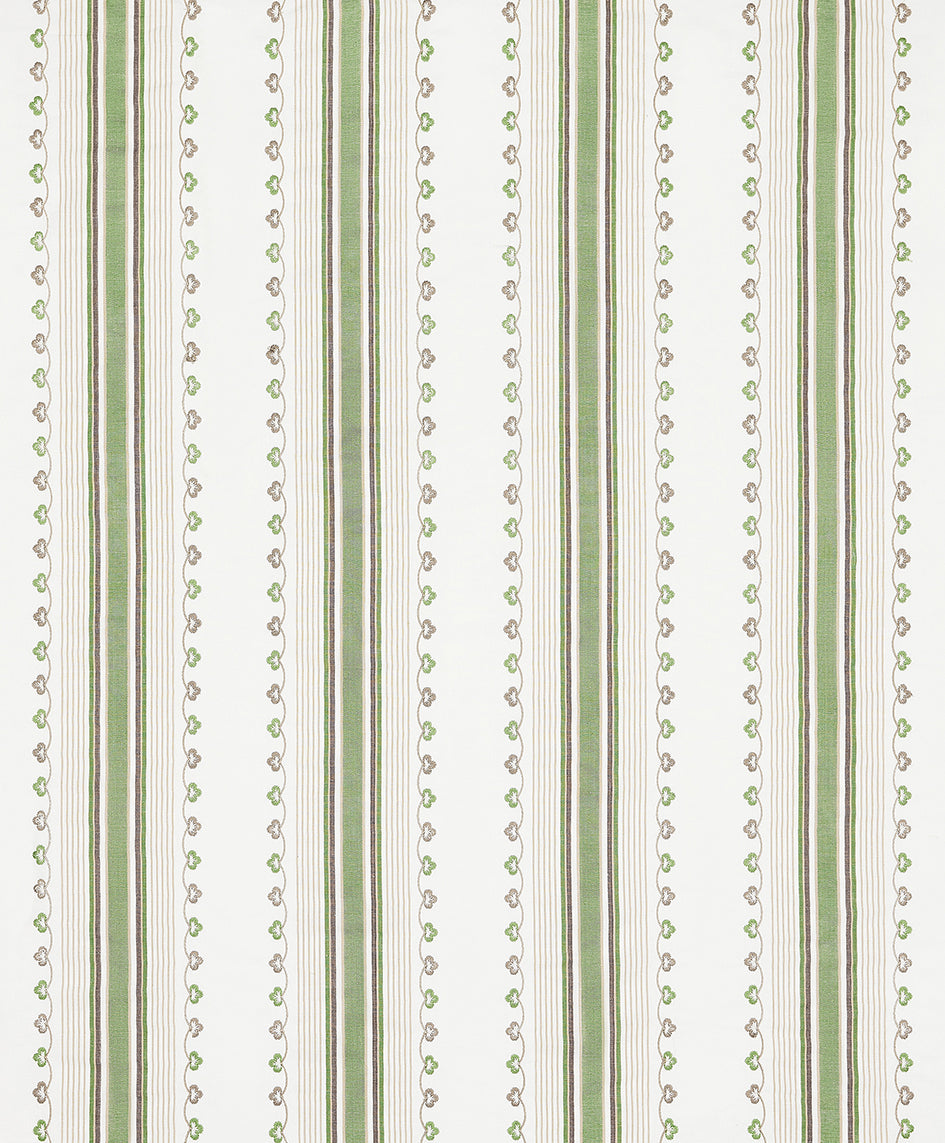 Nina Campbell | Mabel Stripe fabric - Green / Chocolate