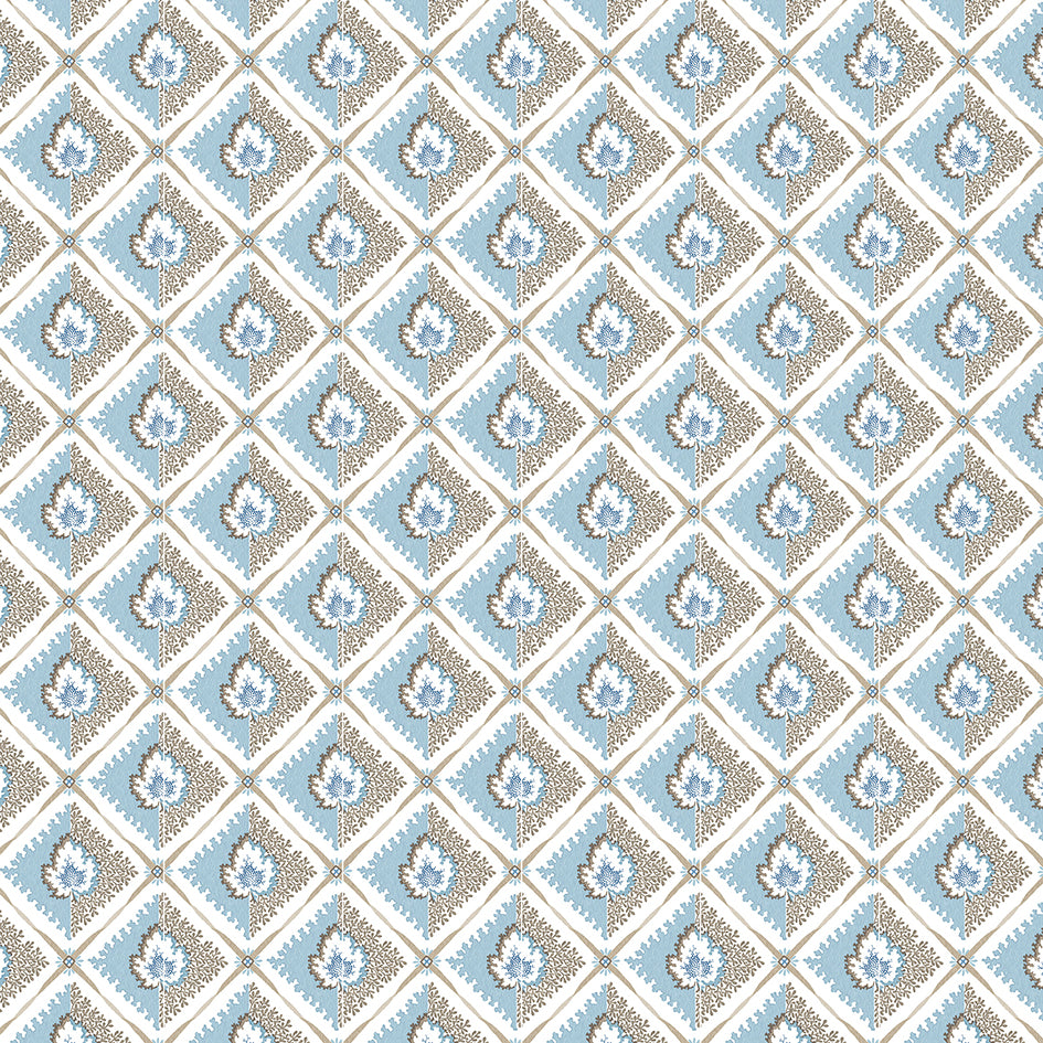 Nina Campbell | Elsie fabric - Blue / Chocolate