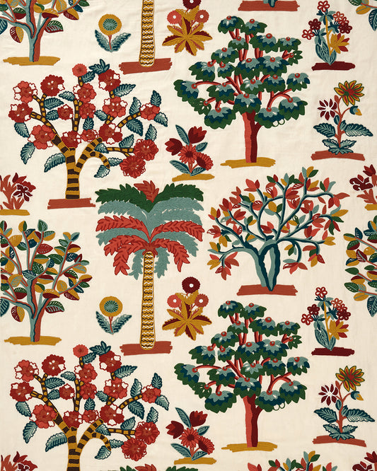 Nina Campbell | Fener Grove fabric - Green / Coral / Gold