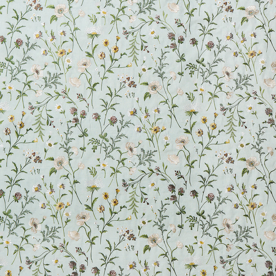 Nina Campbell | Snowshill Meadow fabric - Aqua / Yellow / Taupe