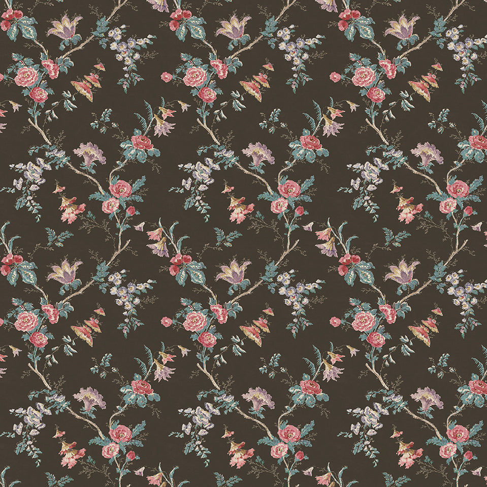 Nina Campbell | Boscobel fabric - Chocolate / Rose