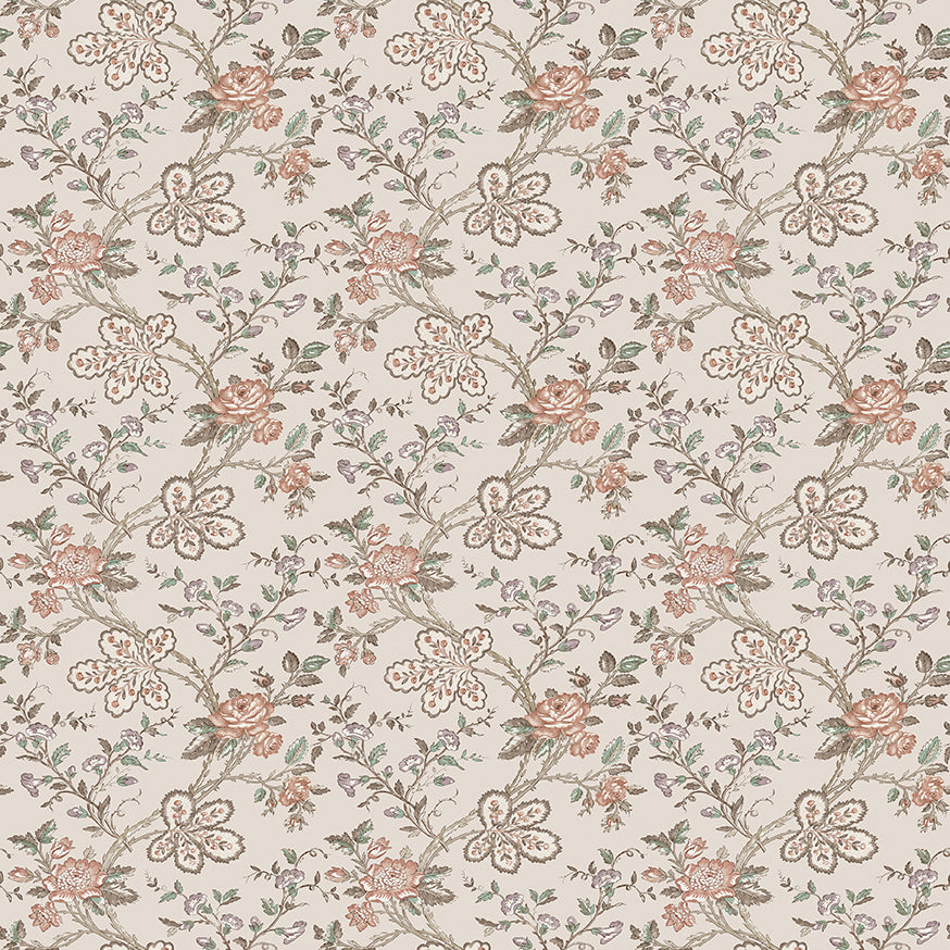Nina Campbell | Geneviève fabric - Taupe / Antique Rose / Linen