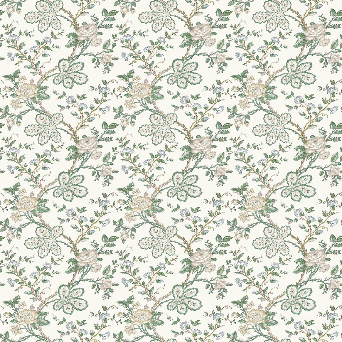 Nina Campbell | Geneviève fabric - Green / Blue / Ivory