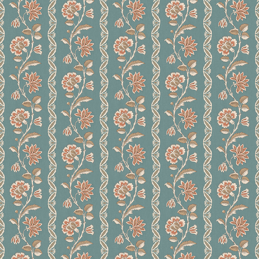 Nina Campbell | Bertin fabric - Teal / Russet