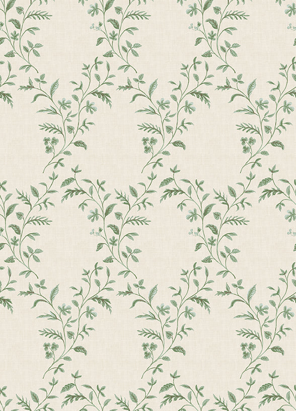 Nina Campbell | Hollingbourne Trellis wallcovering - Ivory / Eucalyptus