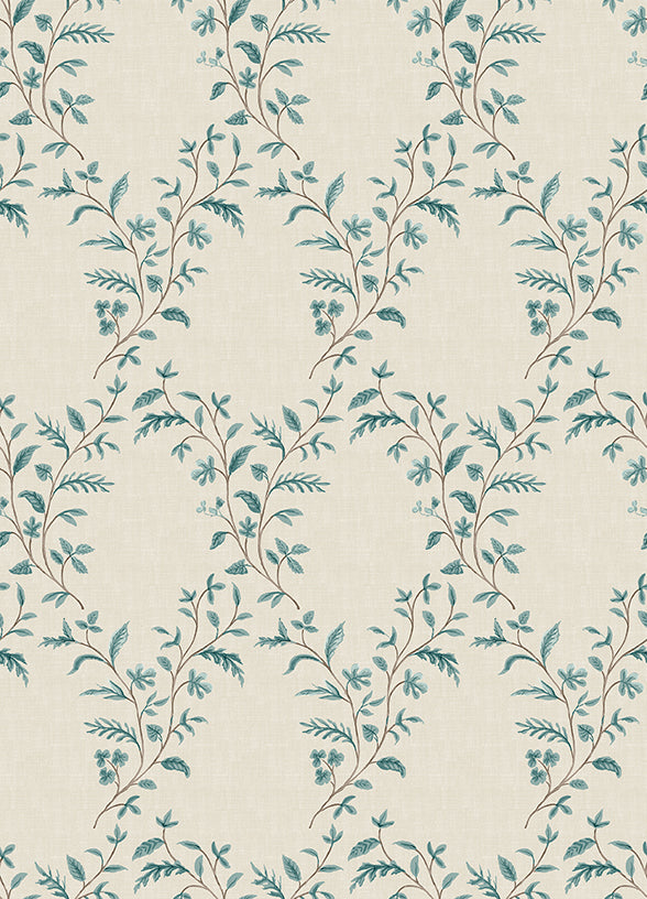 Nina Campbell | Hollingbourne Trellis wallcovering - Ivory / Teal