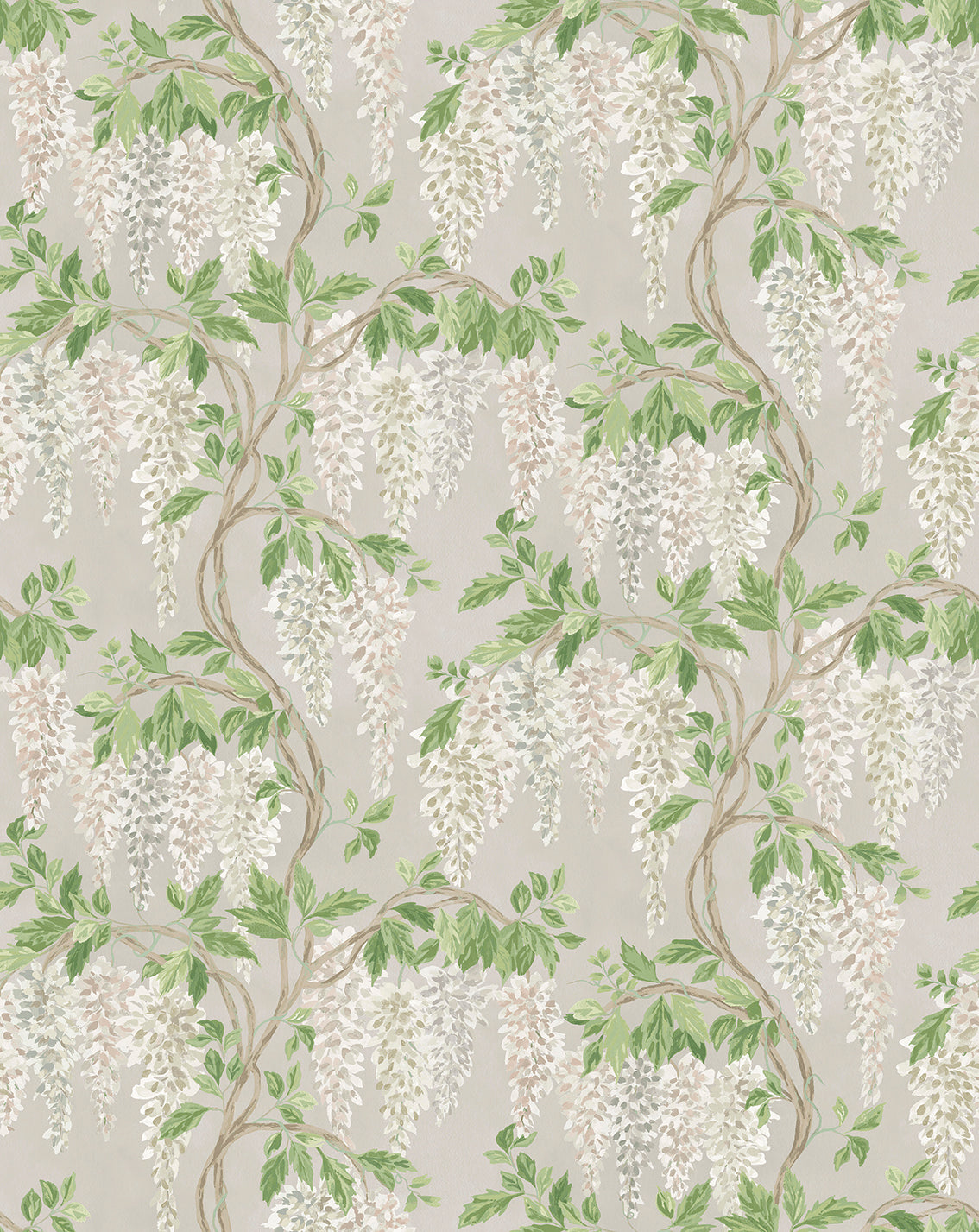 Nina Campbell | Wisteria Walk Wallpaper wallcovering - Stone / White / Green