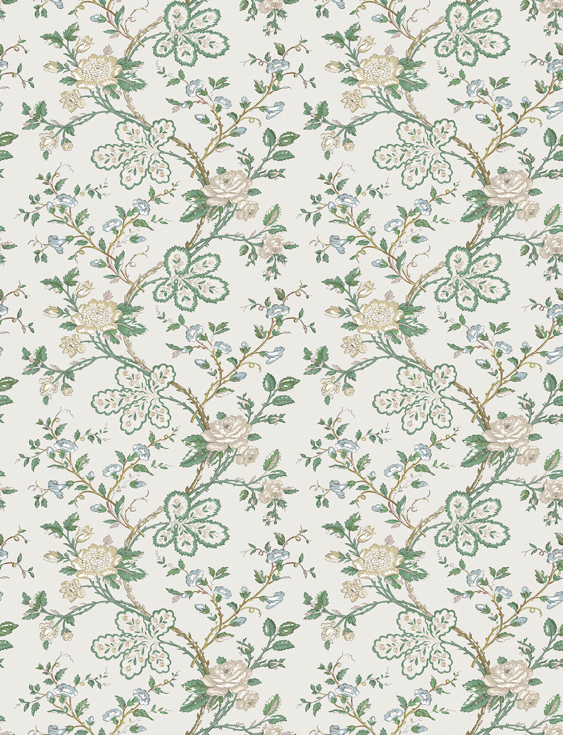Nina Campbell | Geneviève Wallpaper wallcovering - Green / Blue / Ivory