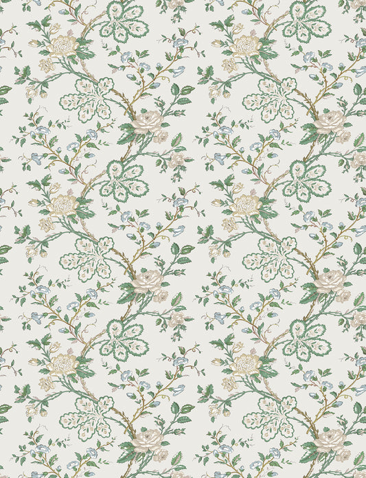 Nina Campbell | Geneviève Wallpaper wallcovering - Green / Blue / Ivory