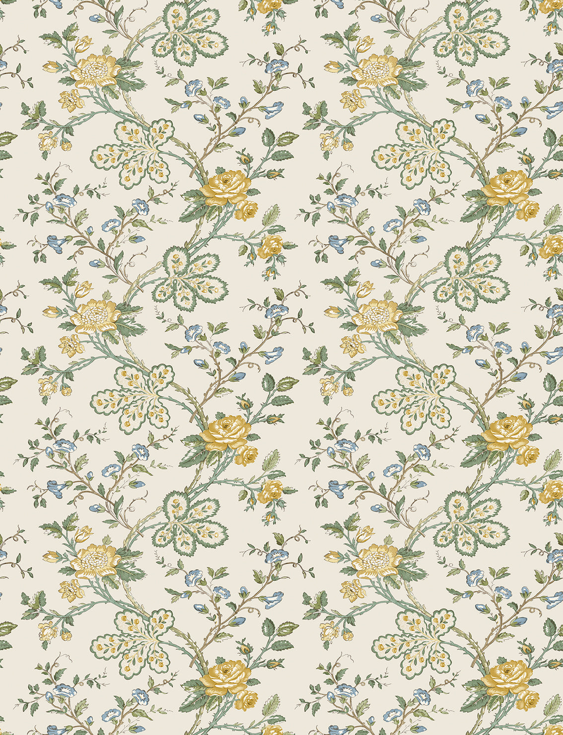 Nina Campbell | Geneviève Wallpaper wallcovering - Yellow / Sage / Ivory