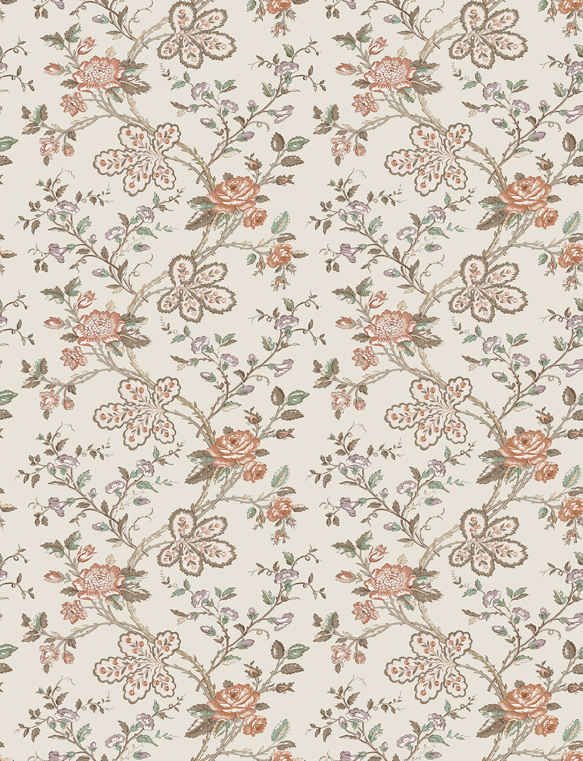 Nina Campbell | Geneviève Wallpaper wallcovering - Taupe / Antique Rose / Linen