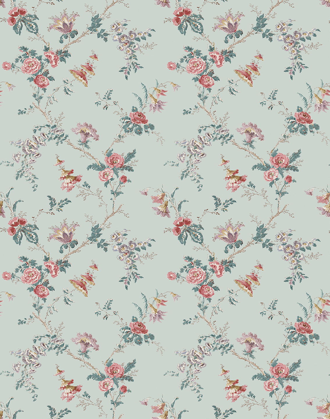 Nina Campbell | Boscobel Wallpaper wallcovering - Duck Egg / Teal / Pink