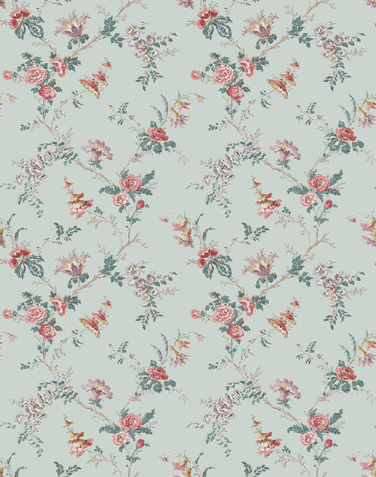 Nina Campbell | Boscobel Wallpaper wallcovering - Duck Egg / Teal / Pink