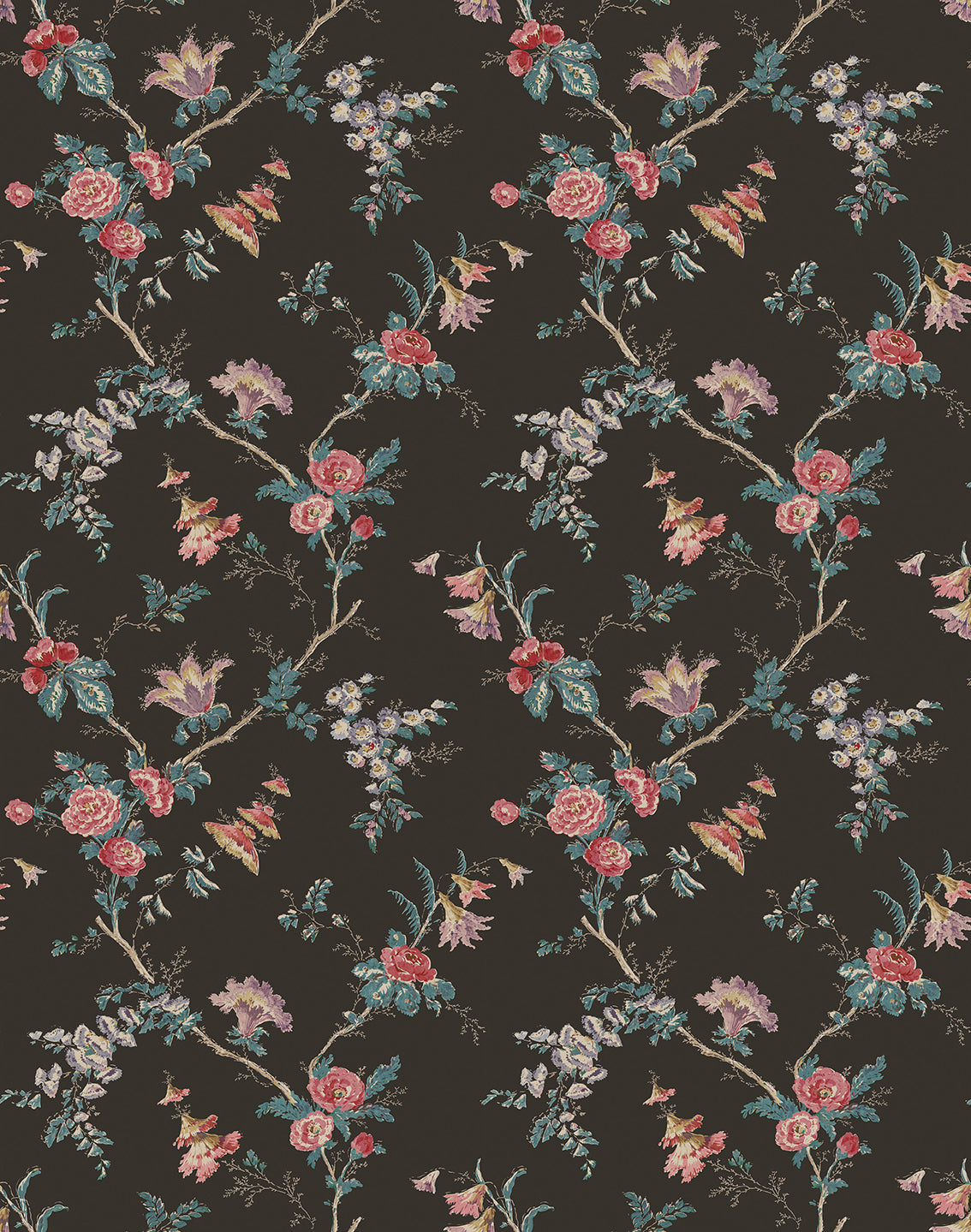 Nina Campbell | Boscobel Wallpaper wallcovering - Chocolate / Rose