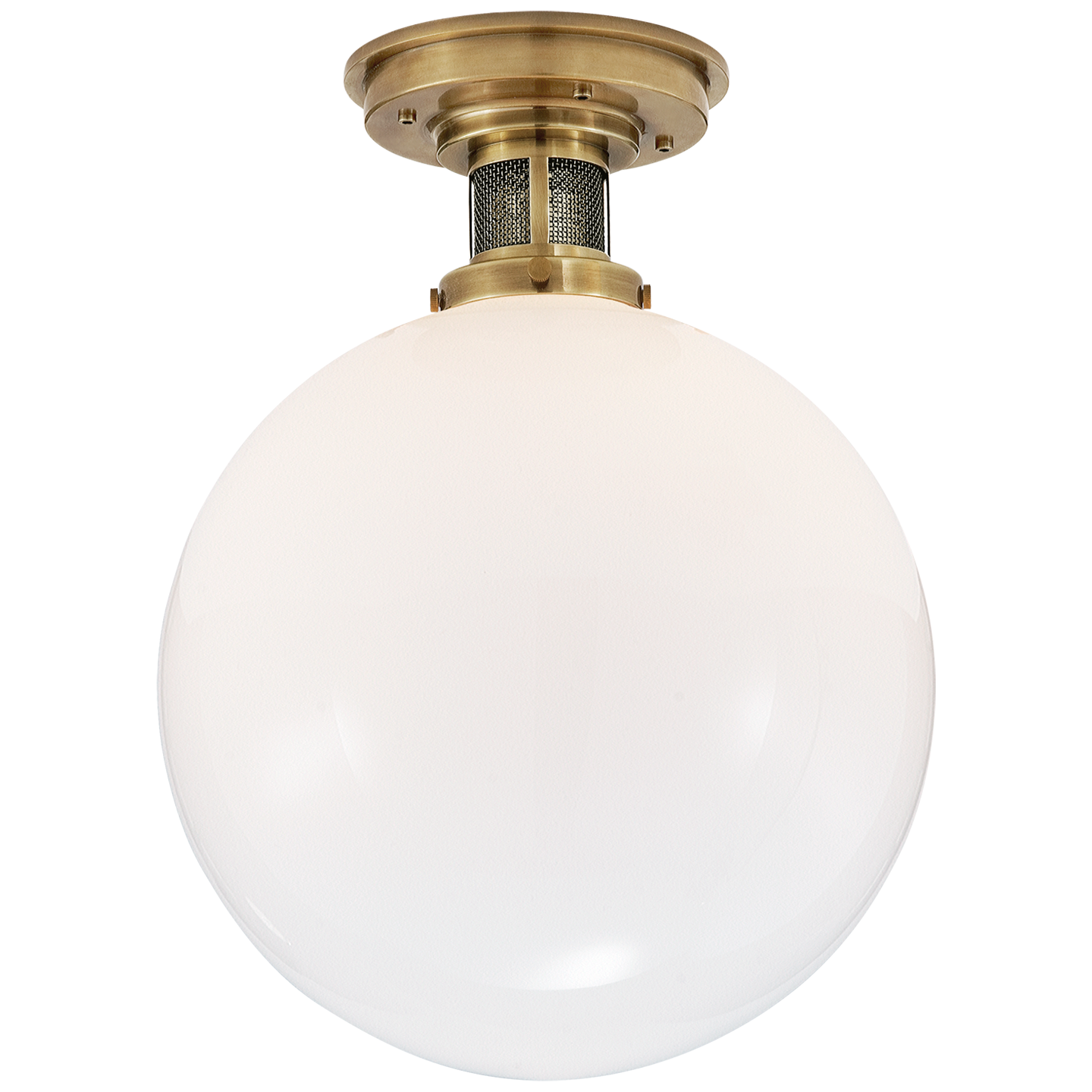 McCarren Medium Flush Mount - Natural Brass and White Glass