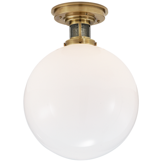 McCarren Medium Flush Mount - Natural Brass and White Glass