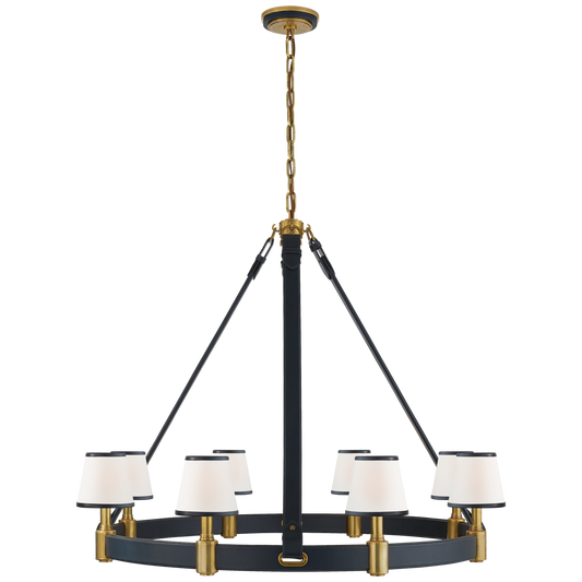 Riley Large Ring Chandelier - Natural Brass and Navy Leather