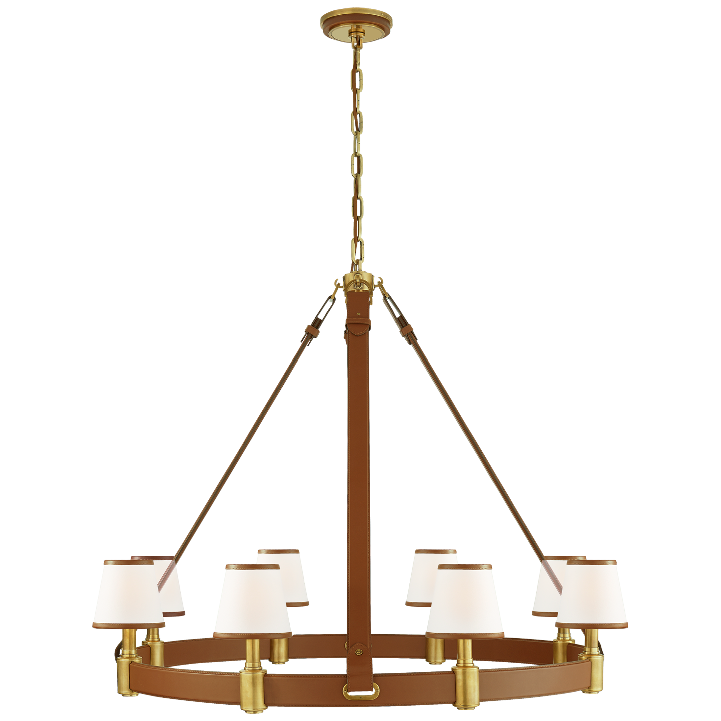 Riley Large Ring Chandelier - Natural Brass and Saddle Leather
