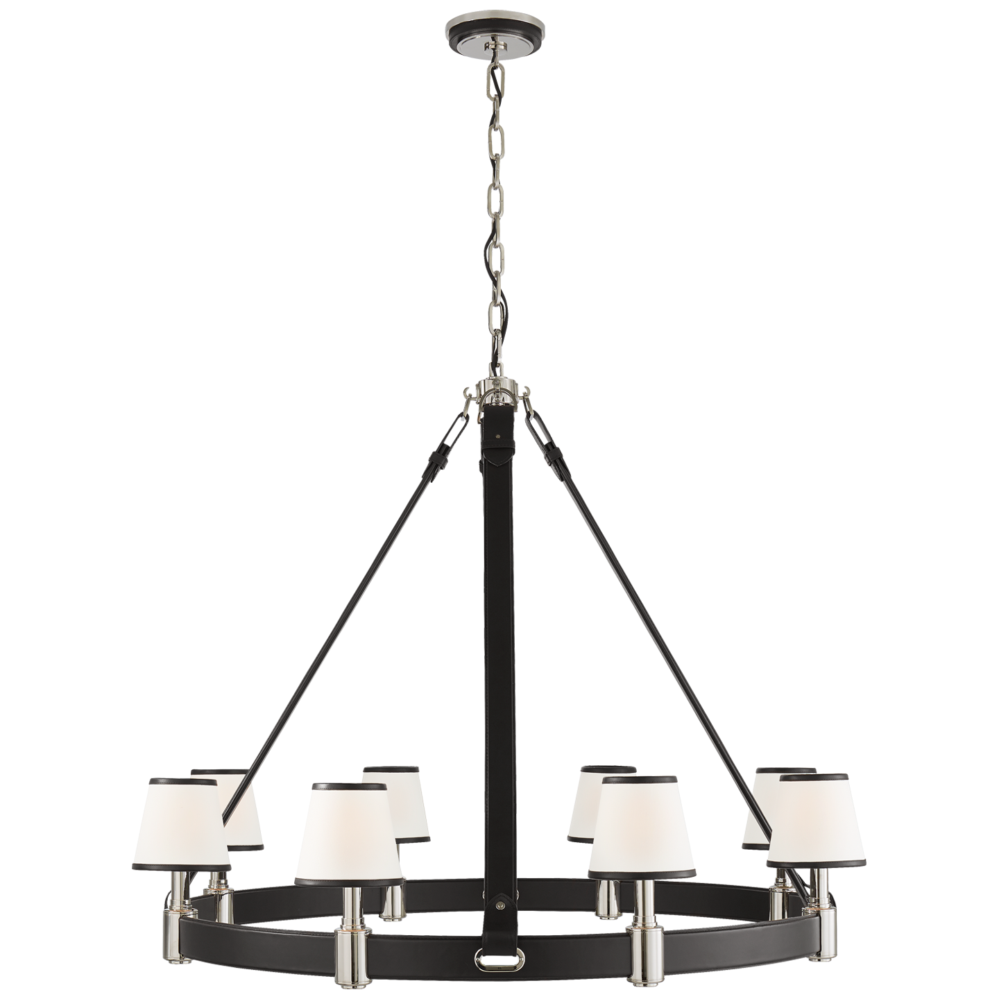 Riley Large Ring Chandelier - Polished Nickel and Chocolate Leather