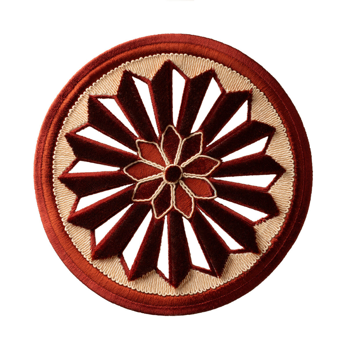 Tracery Velvet Rosette — Ruby