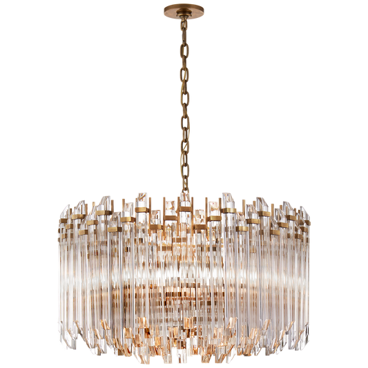 Adele Large Wide Drum Chandelier in Hand-Rubbed Antique Brass with Clear Acrylic