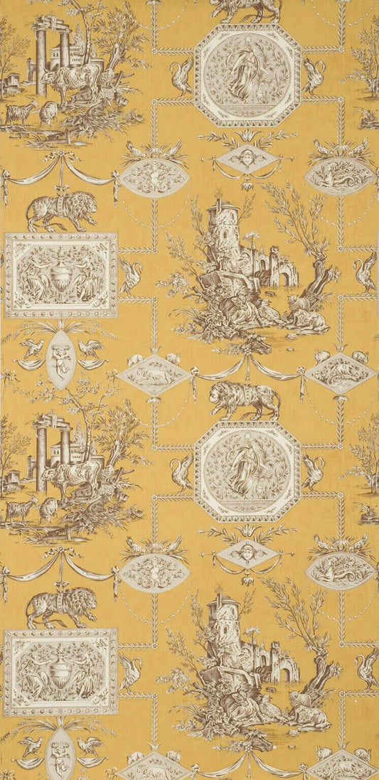 Pierre Frey Wallpaper Les Muses Et Le Lion - Ochre