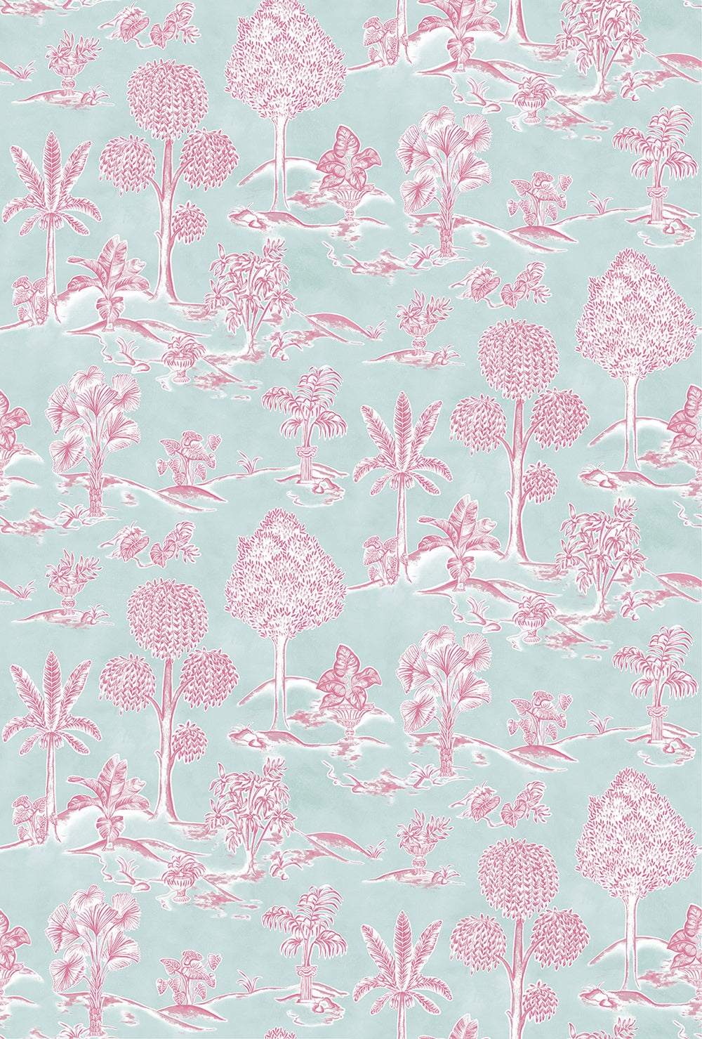 Osborne & Little | Karuna wallcovering - Aqua / Raspberry