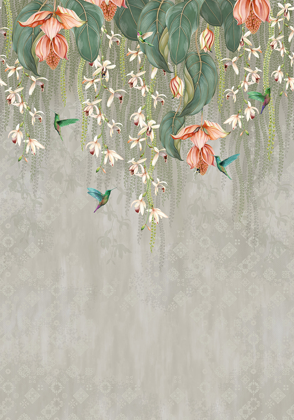Osborne & Little | Trailing Orchid wallcovering - Metallic Silver